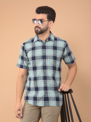 CRIMSOUNE CLUB Men Checkered Casual Green, Dark Blue Shirt