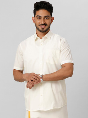 Ramraj Cotton Men Solid Casual Cream Shirt