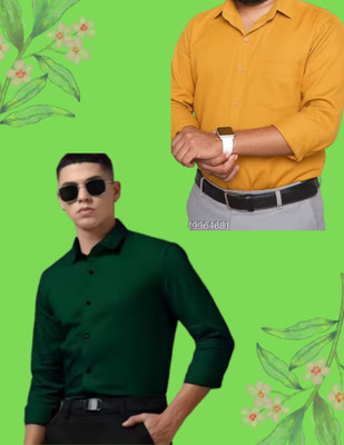 VRASTRAM Men Solid Formal Green, Yellow Shirt(Pack of 2)