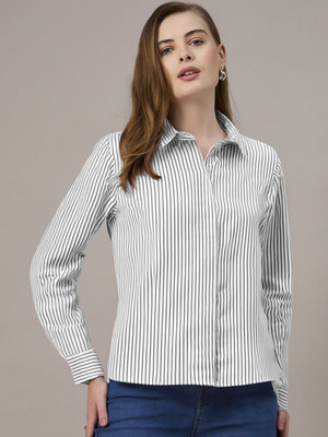 Roadster Women Striped Formal Black Shirt