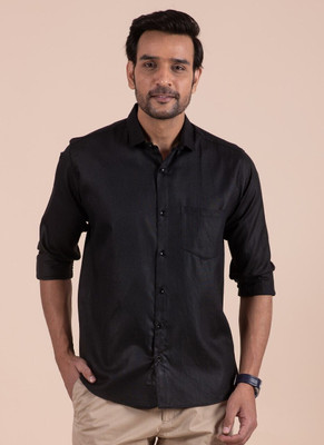 HOC Men Solid Casual Black Shirt