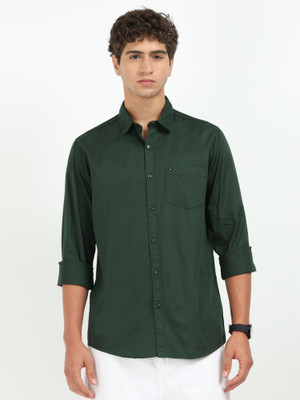 Carnot Men Solid Casual Dark Green Shirt