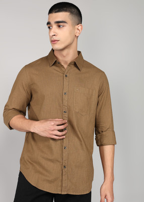 WROGN Men Solid Casual Brown Shirt
