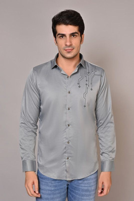 white apple jns Men Solid Party Grey Shirt