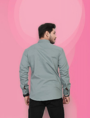 U AND J TREND Men Striped Casual Light Green Shirt