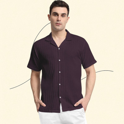 A Sti Men Self Design Casual Purple Shirt