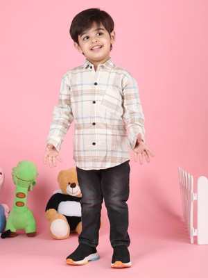 POLKA TOTS Baby Boys Printed Festive Beige Shirt