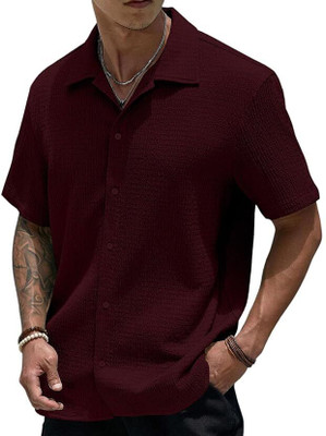 METRONAUT Men Self Design Casual Maroon Shirt