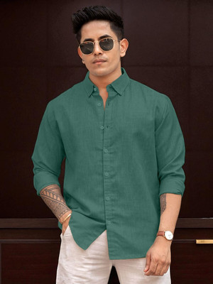 Yanthhi Men Solid Casual Green Shirt