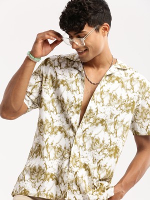 Showoff Men Printed Casual White, Green Shirt