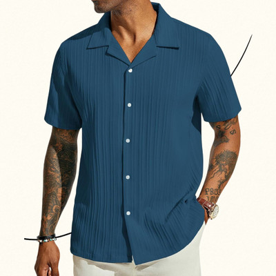 A Sti Men Striped Casual Blue Shirt