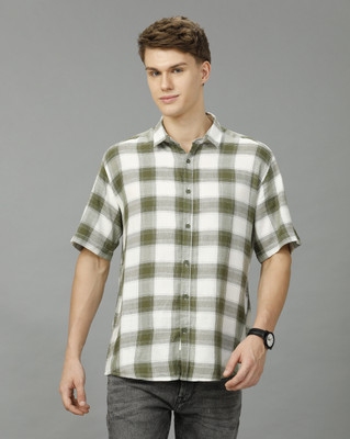 VOI JEANS Men Checkered Casual Green, White Shirt