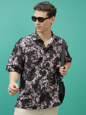 HIGHLANDER Men Printed Casual Black, Grey Shirt