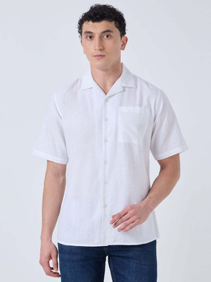 John Watson Men Solid Casual White Shirt
