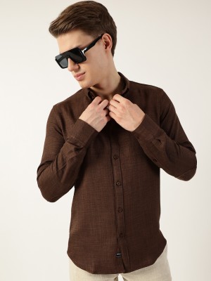 THOMAS SCOTT Men Solid Casual Brown Shirt