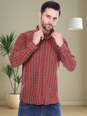 V K Creation Men Checkered Casual Maroon Shirt