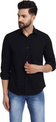 KR Enterprises Men Self Design Casual Black Shirt