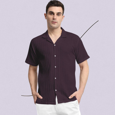 A Vebnor Men Self Design Casual Purple Shirt