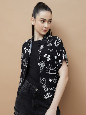 Ginger by Lifestyle Women Printed Casual Black, White Shirt