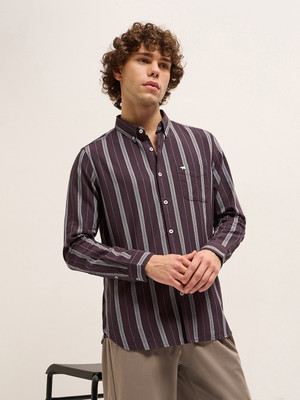 THE BEAR HOUSE Men Striped Casual Purple Shirt