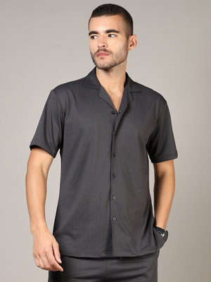 V-MART Men Self Design Casual Grey Shirt