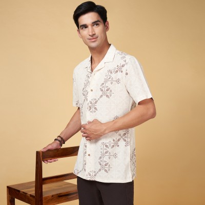 7 Alt by Pantaloons Men Printed Casual Beige Shirt