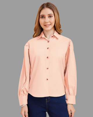 Ann Springs Women Solid Casual Orange Shirt