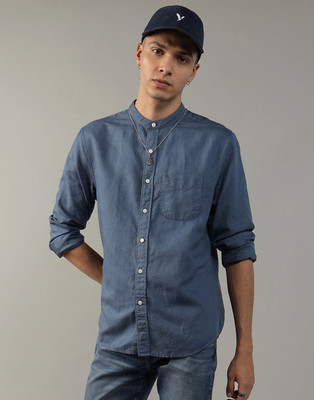 American Eagle Men Self Design Casual Blue Shirt