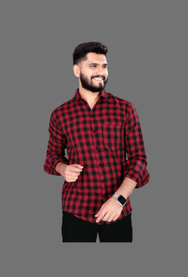 Om Creation Men Checkered Casual Red Shirt