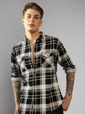 Dennis Lingo Men Checkered Casual Black Shirt