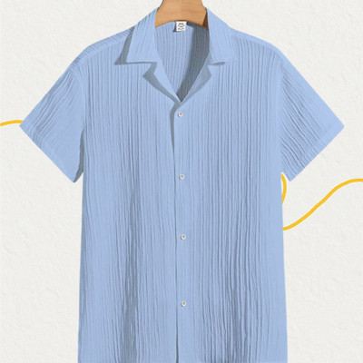 Looksky Men Self Design Casual Light Blue Shirt