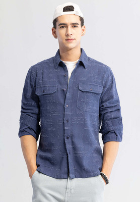 Snitch Men Self Design Casual Blue Shirt