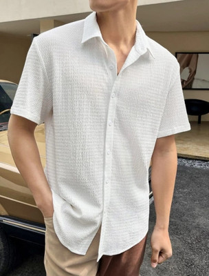 StellLIFESTYLE Trend Men Self Design Casual White Shirt