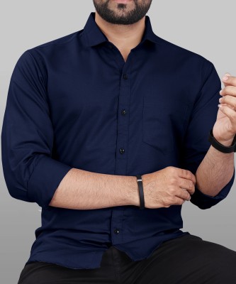 CLOSWIF Men Solid Casual Dark Blue Shirt