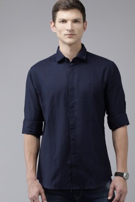 VAN HEUSEN Men Striped Casual Dark Blue Shirt