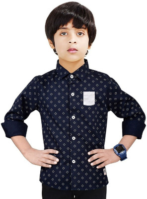 Paper Crane Boys Printed Casual Dark Blue Shirt