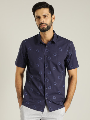 INDIAN TERRAIN Men Printed Casual Blue Shirt