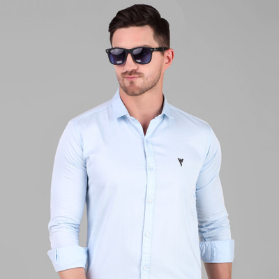 James & Warne Men Solid Casual Light Blue Shirt