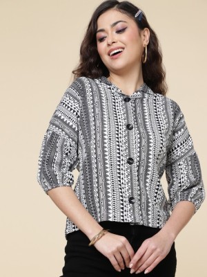 Diljan Ansari Women Printed Casual Grey, Black, White Shirt