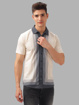 Bullmer Men Printed Casual Beige, Black Shirt