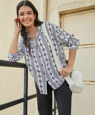 CAMPUS SUTRA Women Printed Casual Black, White Shirt