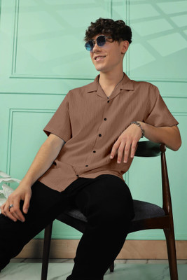 OXXOM Men Self Design Casual Brown Shirt