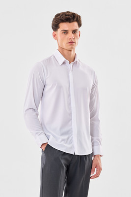 Snitch Men Solid Formal White Shirt