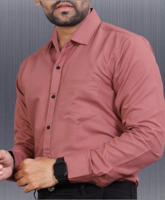 MUMIN Men Solid Formal Pink Shirt