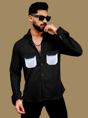 Lebridog Fashion Men Solid Casual Black Shirt