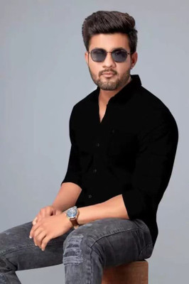HOC Men Solid Casual Black Shirt