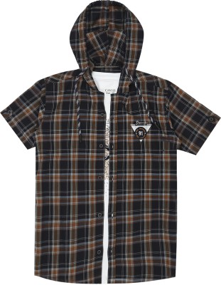 CAVIO Boys Checkered Casual Black, Brown, White Shirt(Pack of 2)