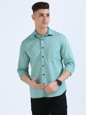 LAST STITCH Men Solid Casual Light Green Shirt