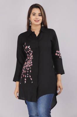 Aashee Women Embroidered Casual Black Shirt