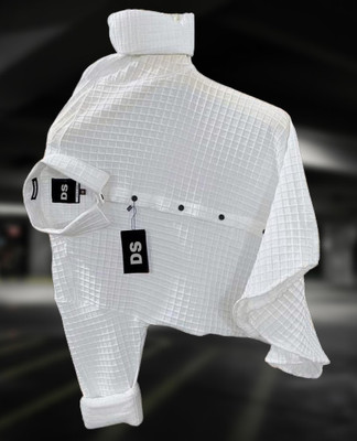 HEJAMAA CREATION Men Self Design Casual White Shirt